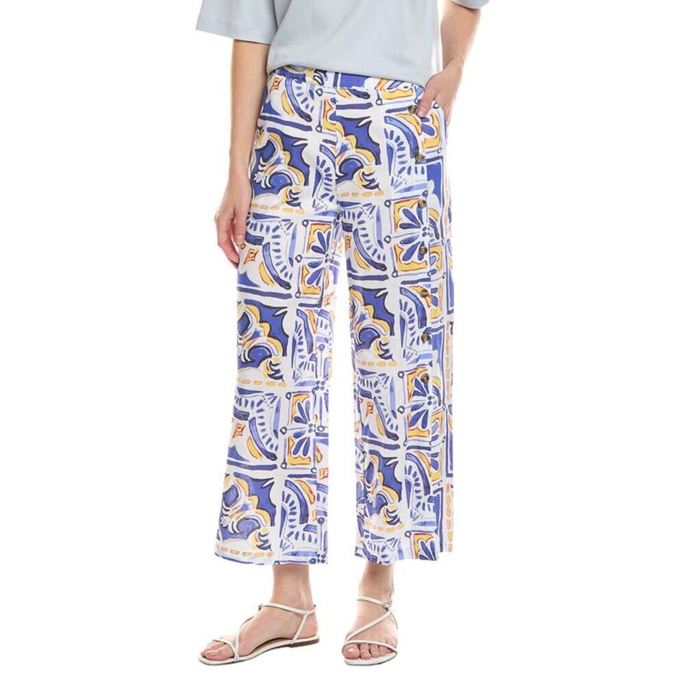 Stella Parker Womens Linen-Blend Asymmetrical Capri Pant, White
